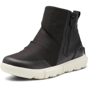 Sorel EXPLORER II Black and White Ankle Boots, Zip Up, Waterproof